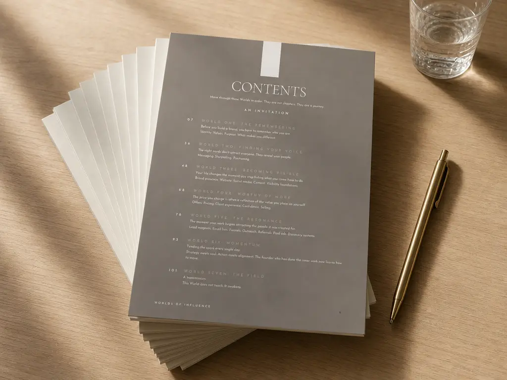 The contents page — the seven Worlds in order